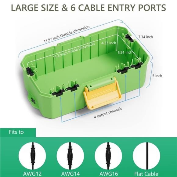 Waterproof Electrical Box,   Large Size 6 Cable Seal Entry, Green - Picture 2 of 6